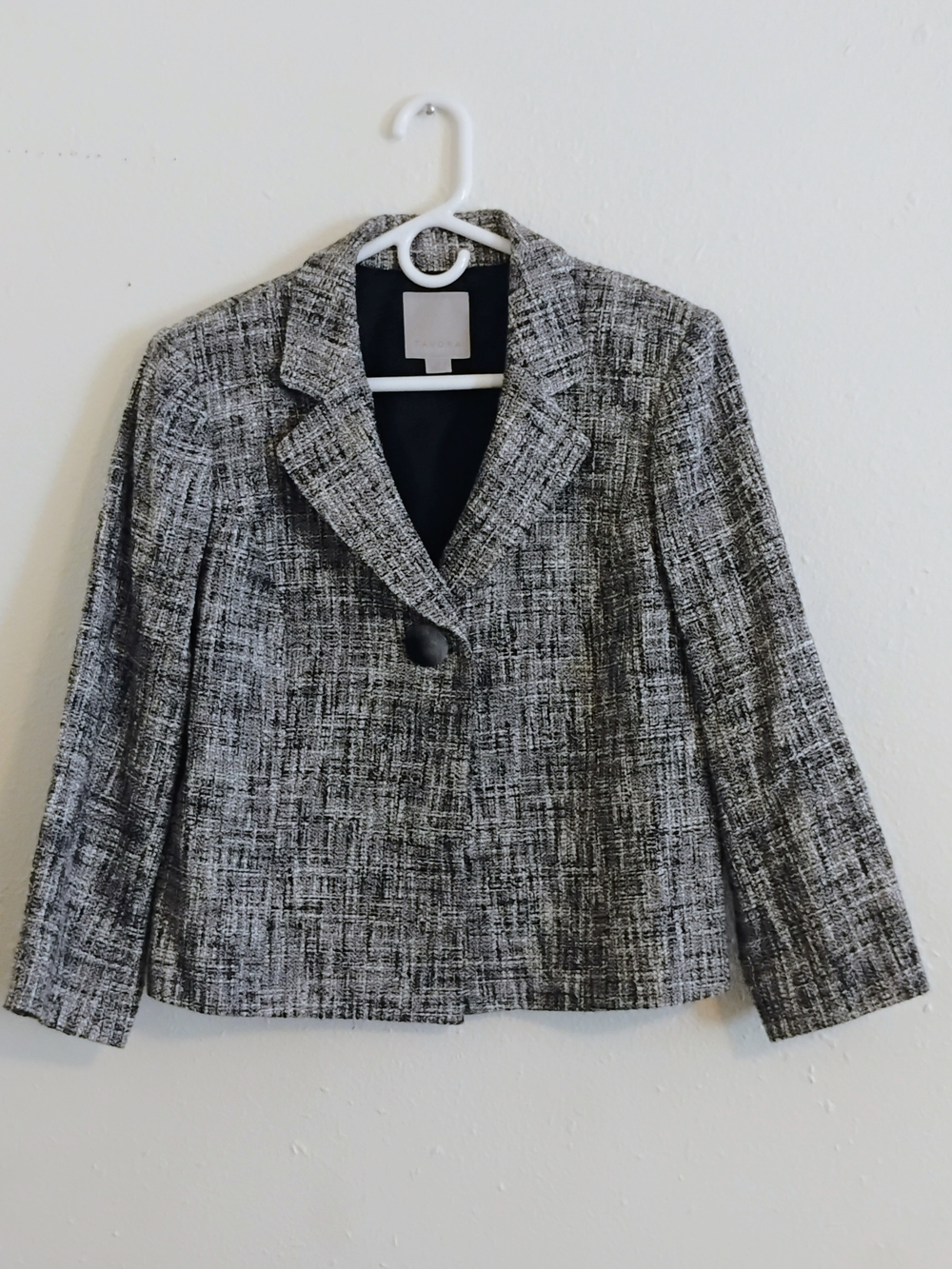 Textured Gray & White Tweed Single-Button Blazer